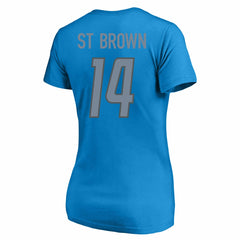 Amon-Ra St. Brown Detroit Lions Women's Plus Size Name & Number V-Neck T-Shirt Blue
