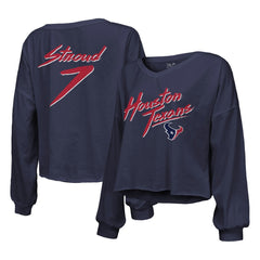 C.J. Stroud Houston Texans Majestic Threads Women's Name & Number Script Off-Shoulder Cropped Long Sleeve T-Shirt Navy