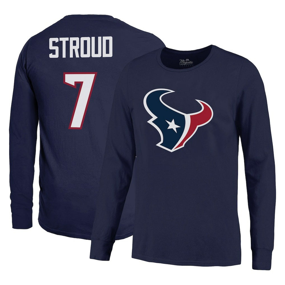 C.J. Stroud Houston Texans Majestic Threads Name & Number Long Sleeve T-Shirt – Navy