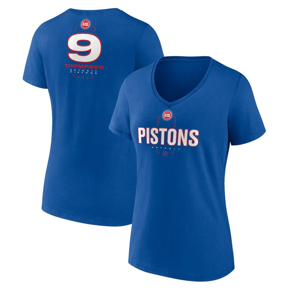 Ausar Thompson Detroit Pistons Women's Behind The Back Name & Number V-Neck T-Shirt Blue