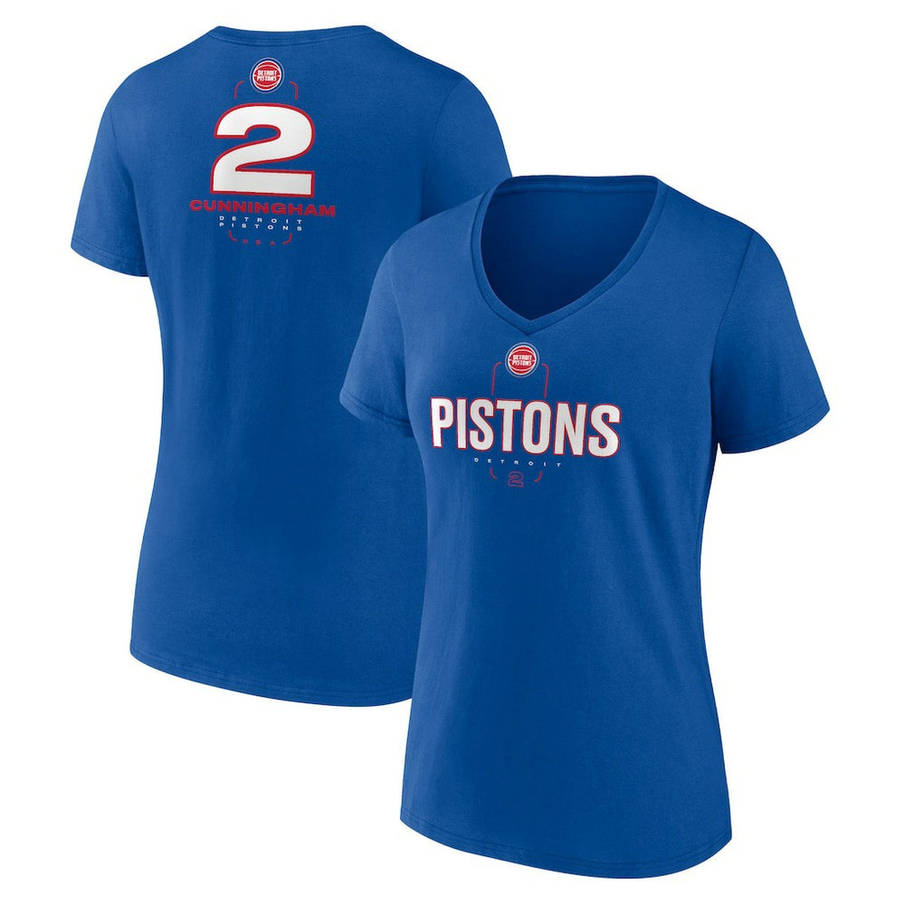 Cade Cunningham Detroit Pistons Women's Behind The Back Name & Number V-Neck T-Shirt Blue