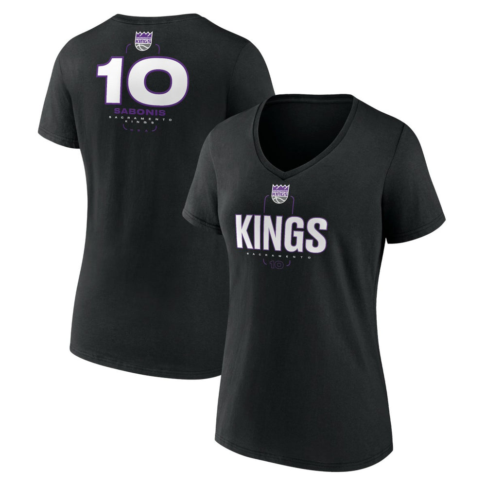 Domantas Sabonis Sacramento Kings Women's Behind The Back Name & Number V-Neck T-Shirt Black