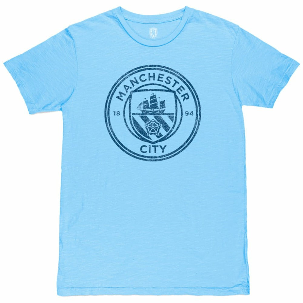 Manchester City 1863FC Mono Crest Slub T-Shirt Sky Blue shop