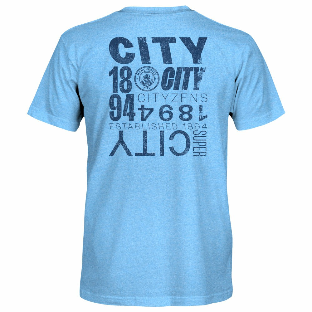 Manchester City 1863FC Front Back Text Twisted Tri-Blend Slub T-Shirt Sky Blue shop