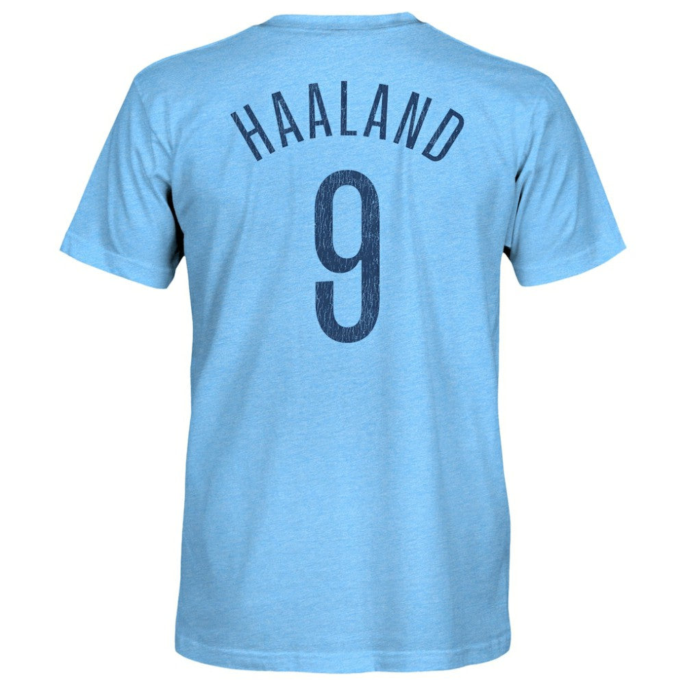 Erling Haaland Manchester City 1863FC Player Name & Number Twisted Tri-Blend Slub T-Shirt Sky Blue sale