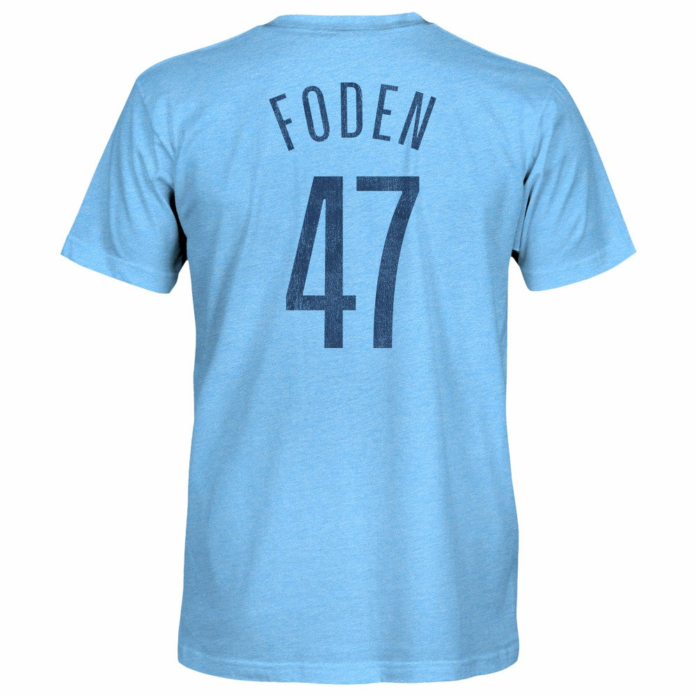 Phil Foden Manchester City 1863FC Player Name & Number Twisted Tri-Blend Slub T-Shirt Sky Blue