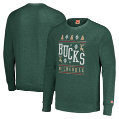 Milwaukee Bucks Homage Unisex Holiday Raglan Pullover Sweatshirt Hunter Green