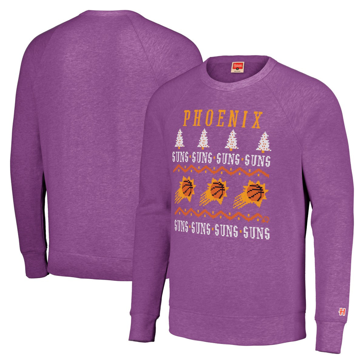 Phoenix Suns Homage Unisex Holiday Tri-Blend Raglan Pullover Sweatshirt Purple