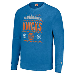 New York Knicks Homage Unisex Holiday Raglan Pullover Sweatshirt Blue