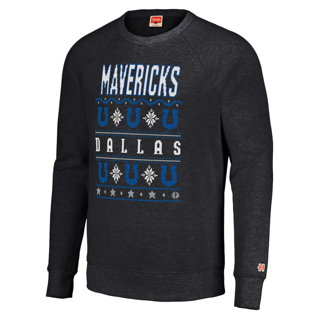 Dallas Mavericks Homage Unisex Holiday Raglan Pullover Sweatshirt Charcoal