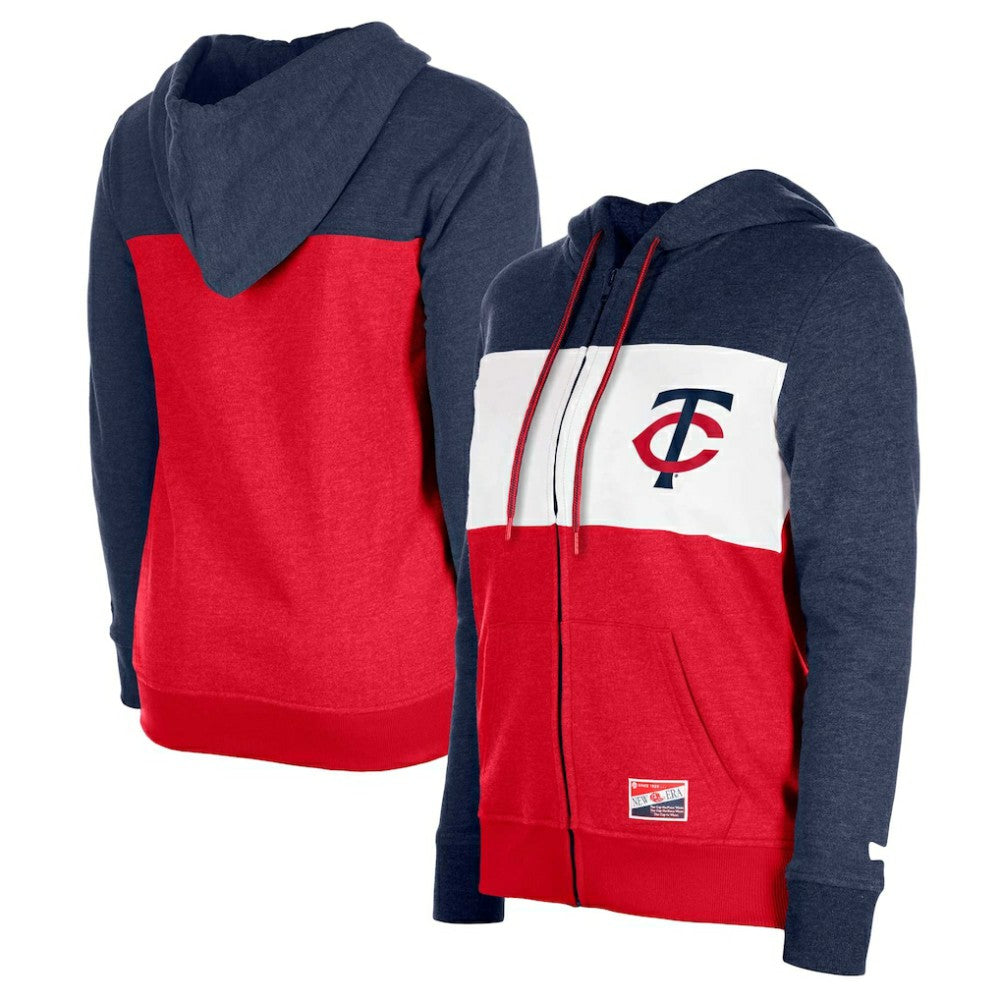 Minnesota Twins New Era Women's Color Block Full-Zip Hoodie Jacket - Navy Jackets