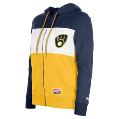 Milwaukee Brewers New Era Women's Color Block Full-Zip Hoodie Jacket - Navy Jackets