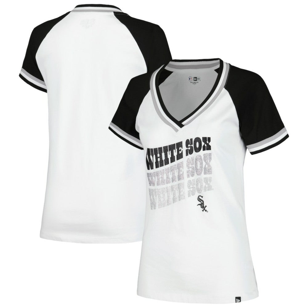 Chicago White Sox New Era Women's Jersey Double Binding Raglan V-Neck T-Shirt - White Jerseys