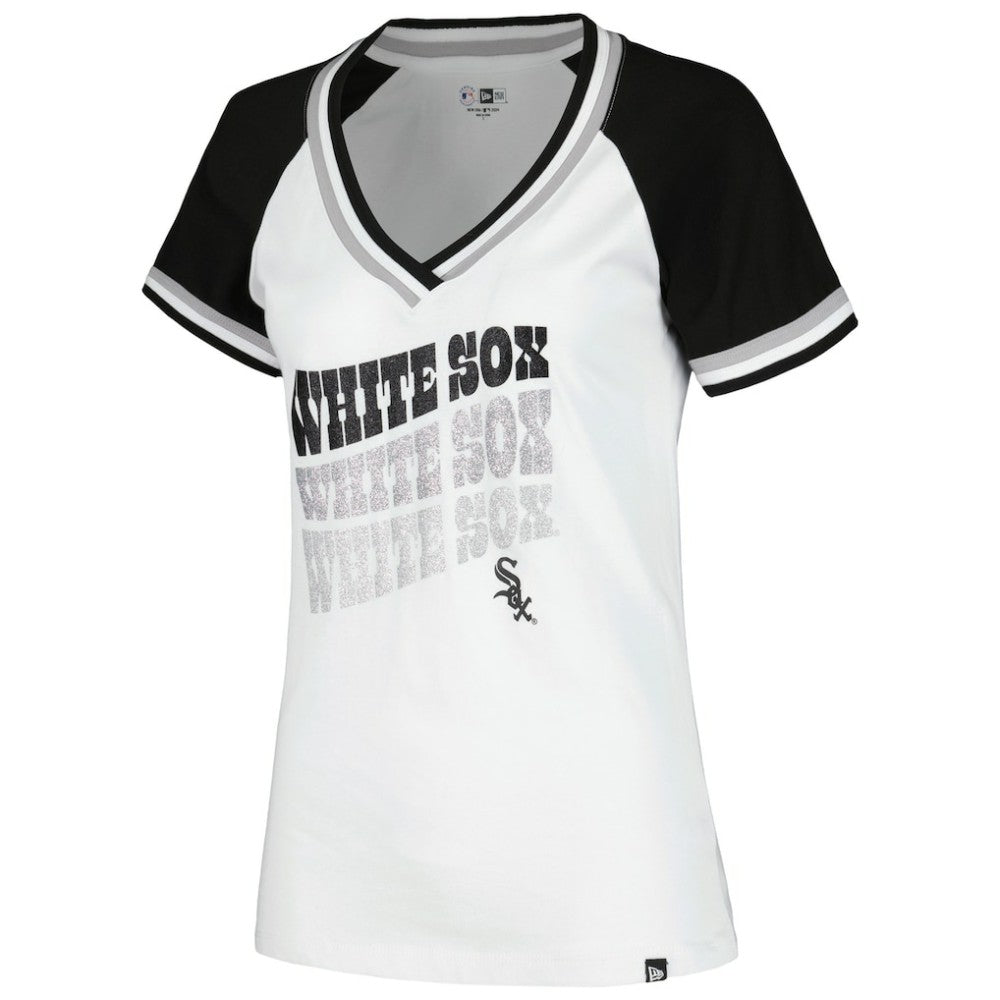Chicago White Sox New Era Women's Jersey Double Binding Raglan V-Neck T-Shirt - White Jerseys