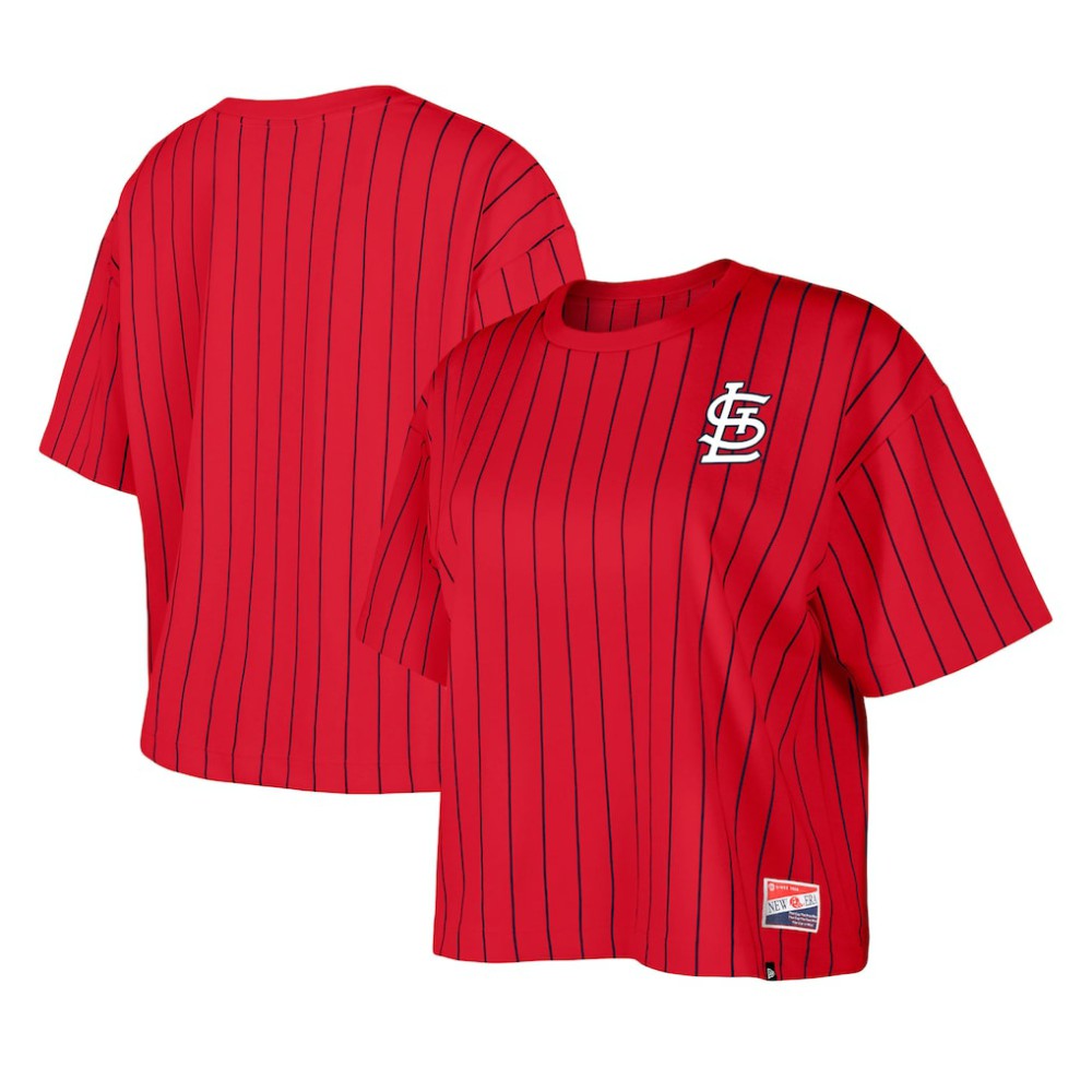 St. Louis Cardinals New Era Women's Boxy Pinstripe T-Shirt - Red T-shirts