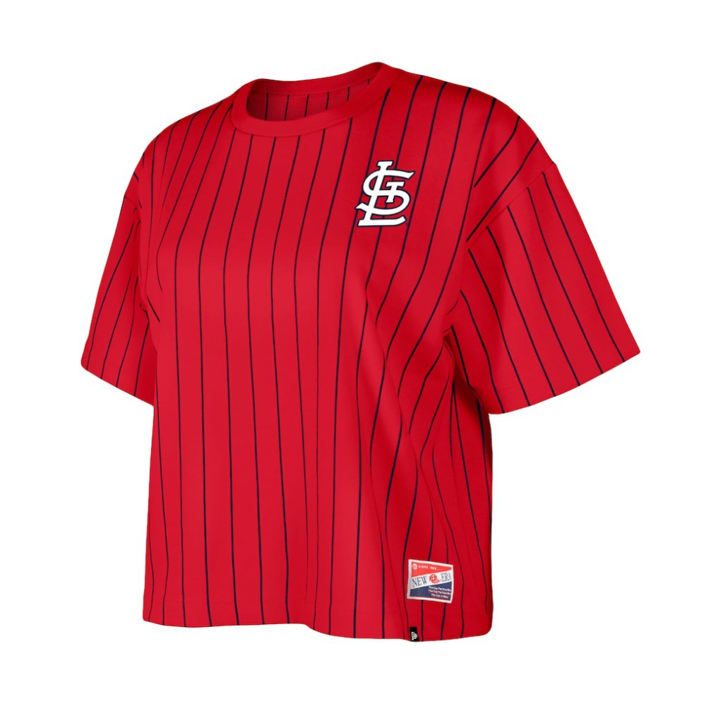 St. Louis Cardinals New Era Women's Boxy Pinstripe T-Shirt - Red T-shirts
