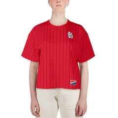 St. Louis Cardinals New Era Women's Boxy Pinstripe T-Shirt - Red T-shirts