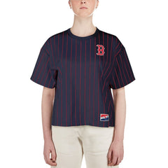 Boston Red Sox New Era Women's Boxy Pinstripe T-Shirt - Navy T-shirts