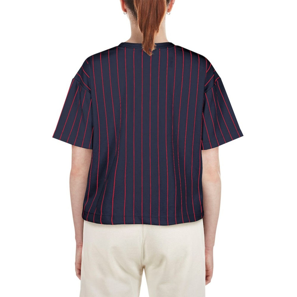 Boston Red Sox New Era Women's Boxy Pinstripe T-Shirt - Navy T-shirts