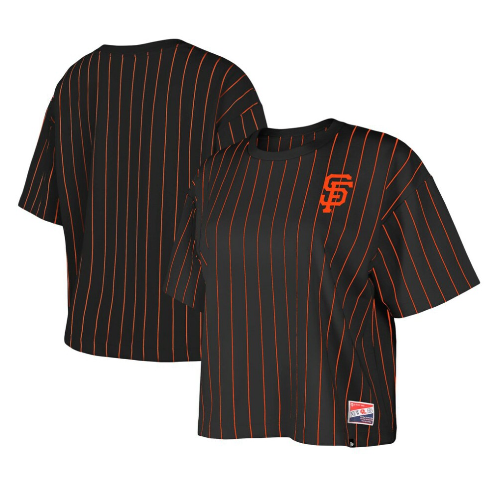 San Francisco Giants New Era Women's Boxy Pinstripe T-Shirt - Black T-shirts
