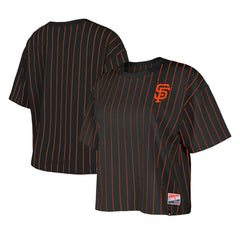 San Francisco Giants New Era Women's Boxy Pinstripe T-Shirt - Black T-shirts