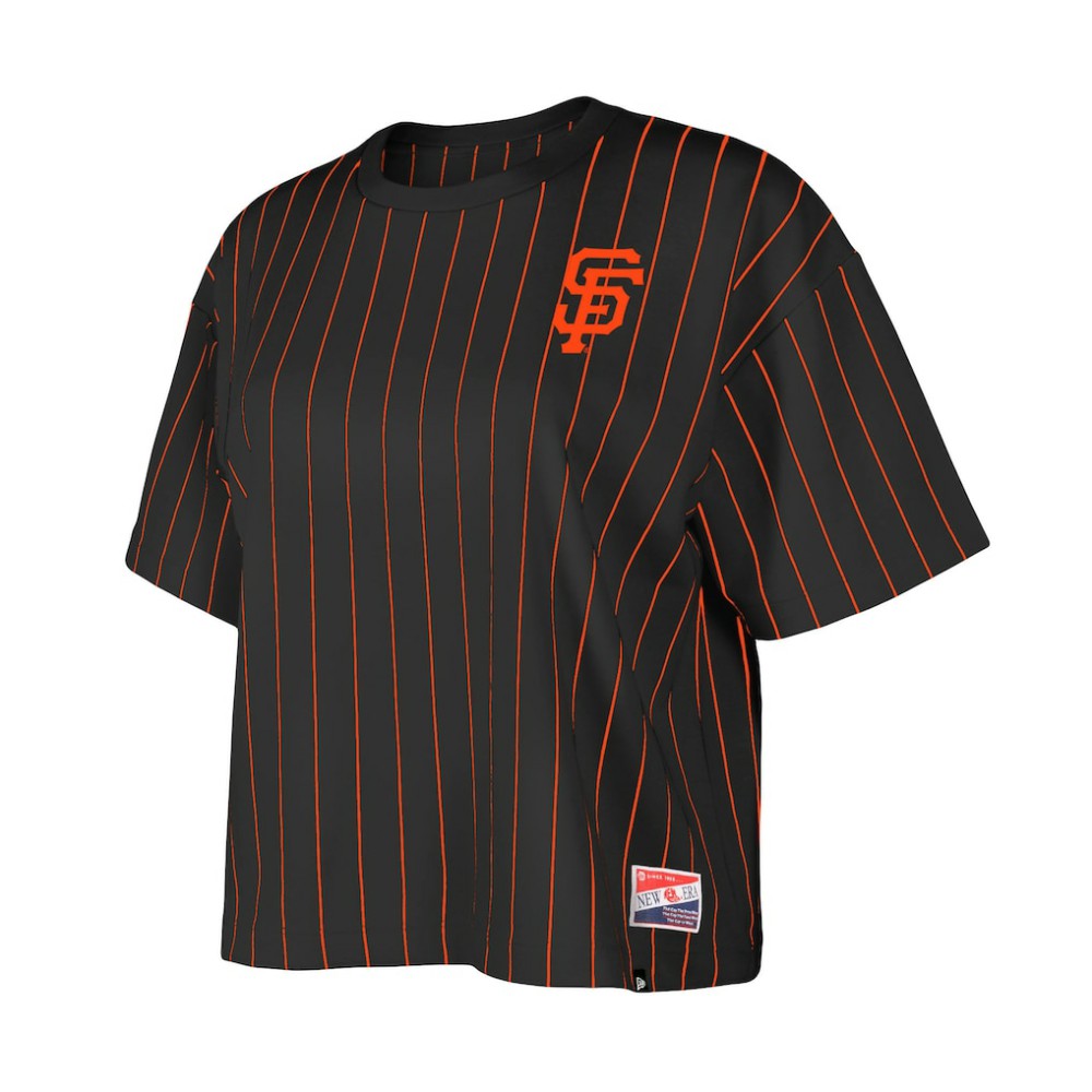 San Francisco Giants New Era Women's Boxy Pinstripe T-Shirt - Black T-shirts
