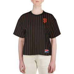 San Francisco Giants New Era Women's Boxy Pinstripe T-Shirt - Black T-shirts