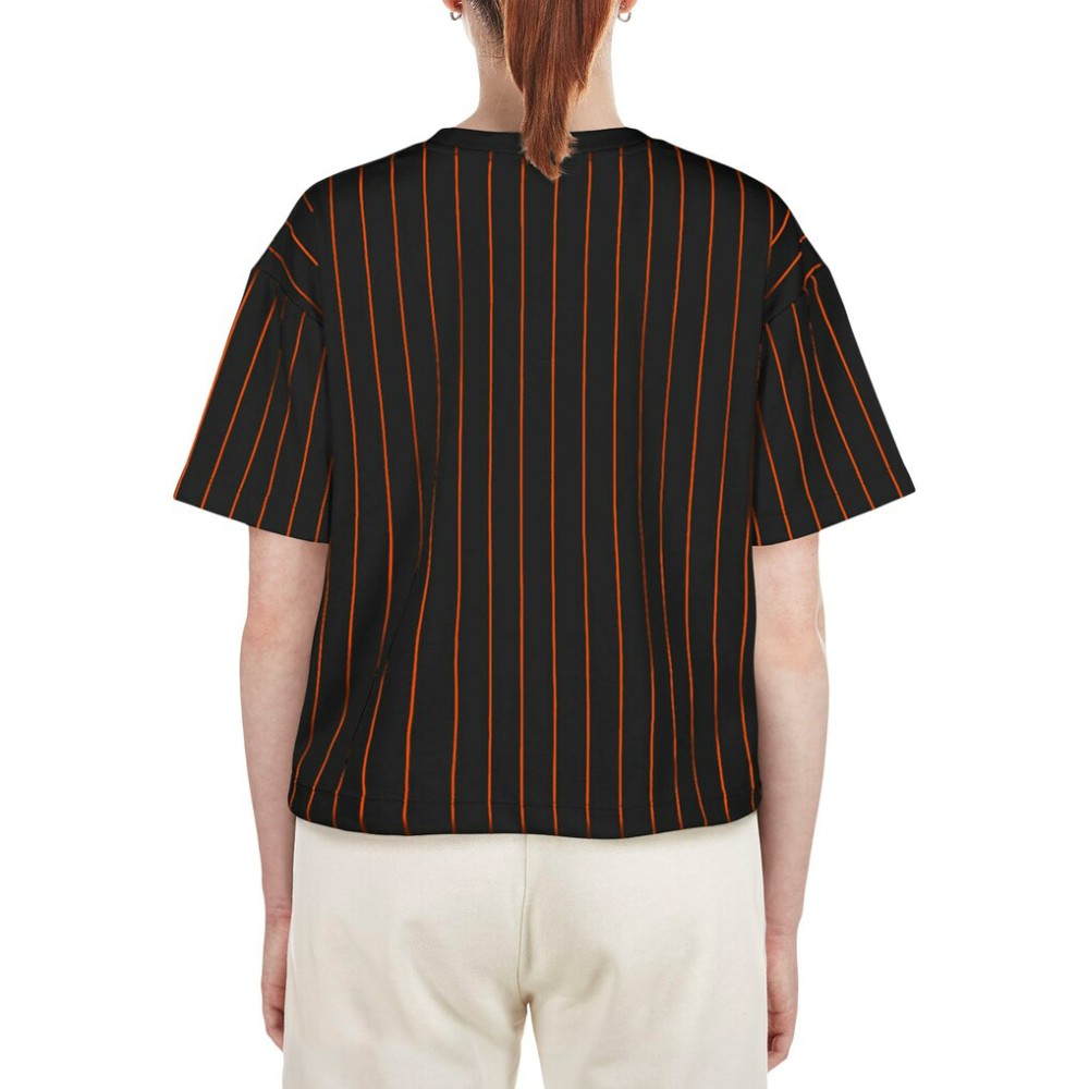 San Francisco Giants New Era Women's Boxy Pinstripe T-Shirt - Black T-shirts