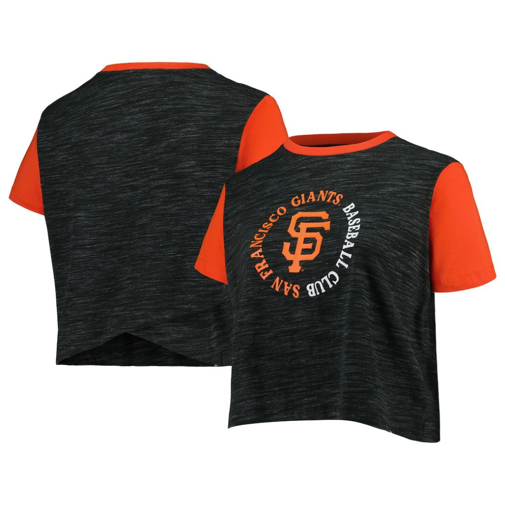 San Francisco Giants New Era Women's Plus Size Crossover Back Cropped T-Shirt - Black T-shirts