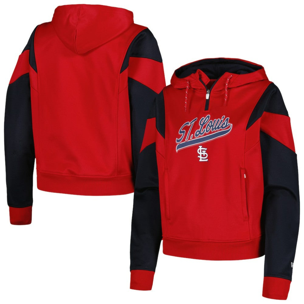 St. Louis Cardinals New Era Women's Color Block Fleece Quarter-Zip Hoodie - Red Hoodies