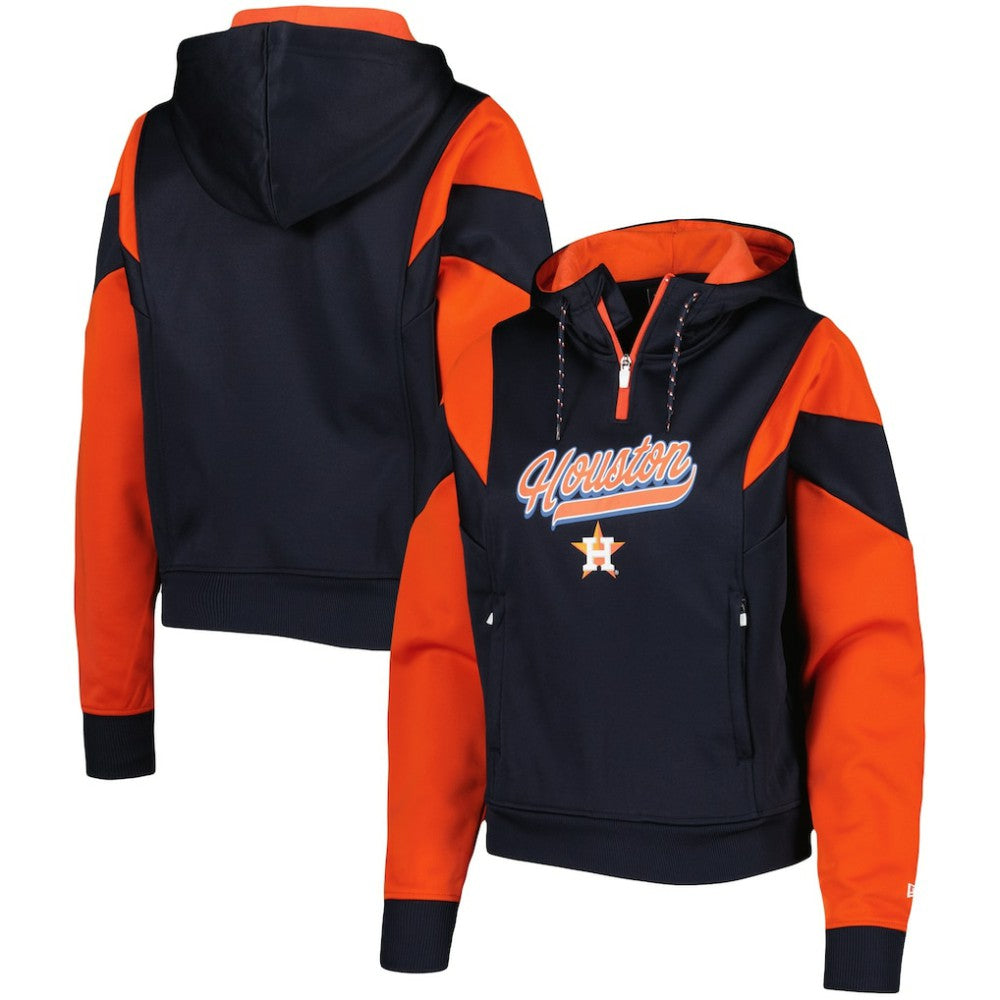 Houston Astros New Era Women's Color Block Fleece Quarter-Zip Hoodie - Navy Hoodies