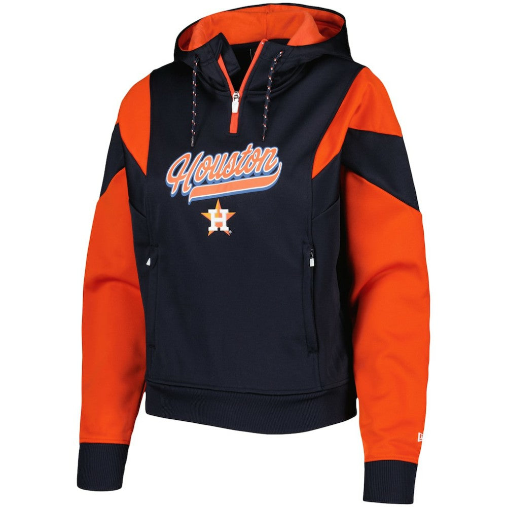 Houston Astros New Era Women's Color Block Fleece Quarter-Zip Hoodie - Navy Hoodies