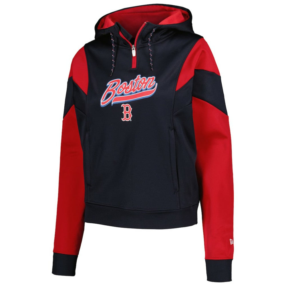 Boston Red Sox New Era Women's Color Block Fleece Quarter-Zip Hoodie - Navy Hoodies