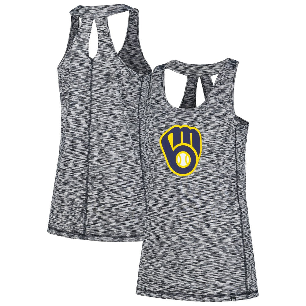 Milwaukee Brewers New Era Women's Space Dye Keyhole Back Tank Top - Navy Tanks