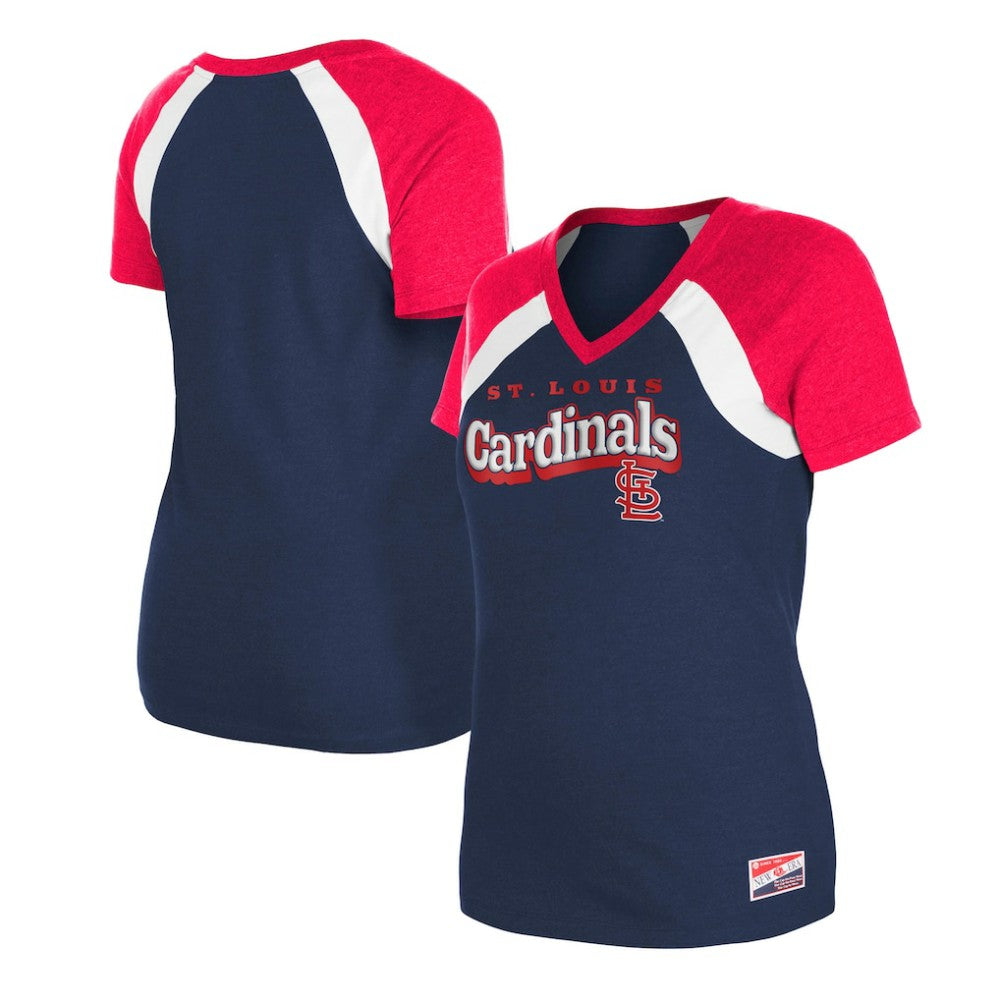 St. Louis Cardinals New Era Women's Heathered Raglan V-Neck T-Shirt - Navy T-shirts