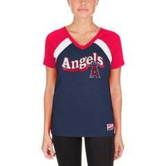 Los Angeles Angels New Era Women's Heathered Raglan V-Neck T-Shirt - Navy T-shirts