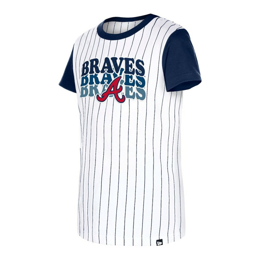 Atlanta Braves New Era Girls Youth Pinstripe T-Shirt - White T-shirts