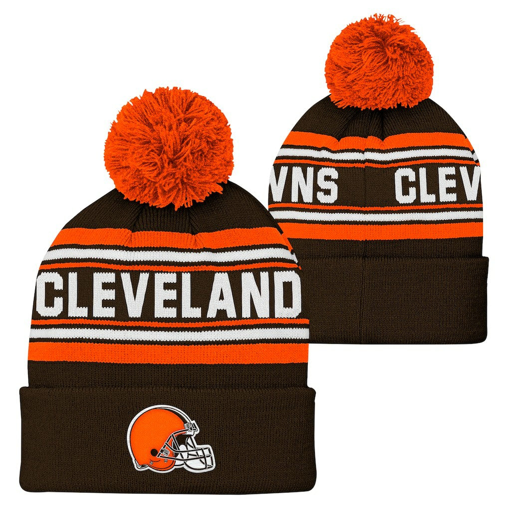 Cleveland Browns Youth Jacquard Cuffed Knit Hat with Pom Brown