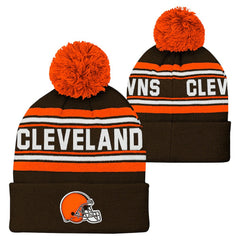 Cleveland Browns Youth Jacquard Cuffed Knit Hat with Pom Brown