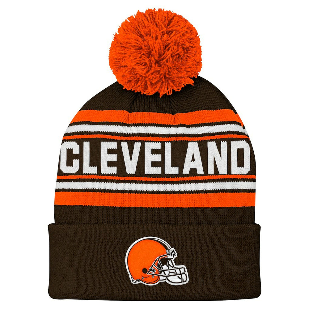 Cleveland Browns Youth Jacquard Cuffed Knit Hat with Pom Brown