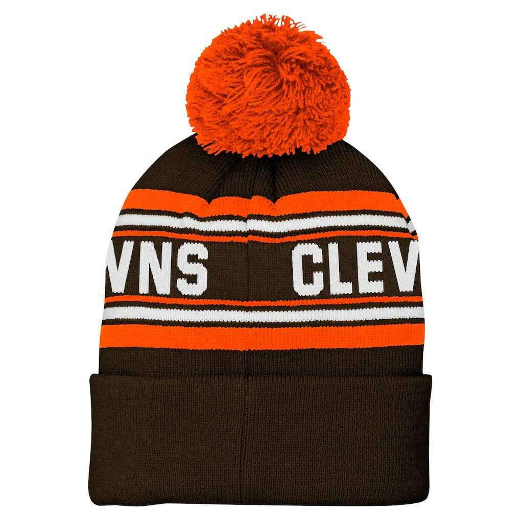 Cleveland Browns Youth Jacquard Cuffed Knit Hat with Pom Brown