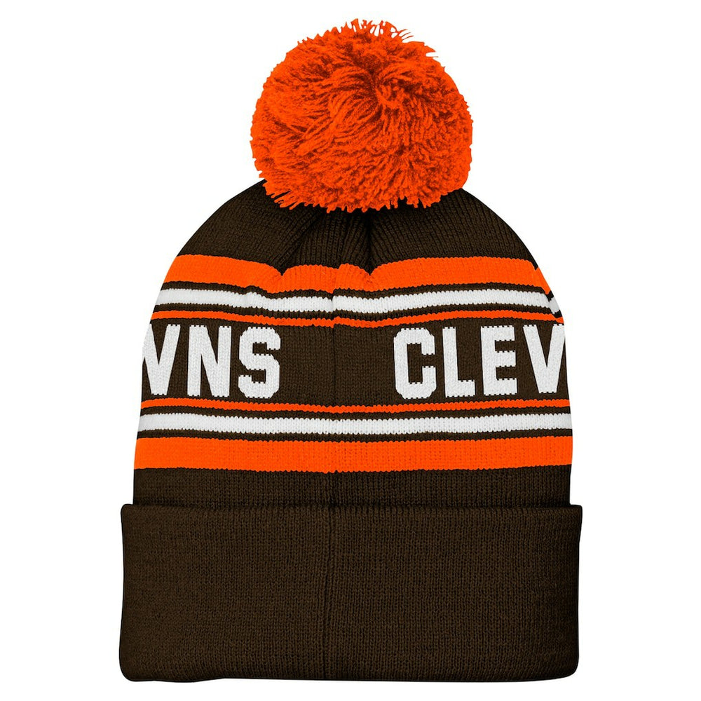 Cleveland Browns Youth Jacquard Cuffed Knit Hat with Pom Brown