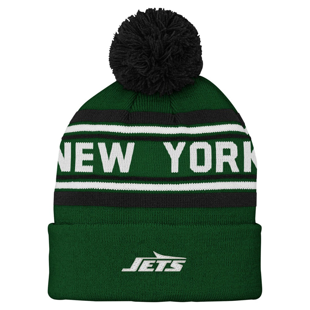 New York Jets Youth Jacquard Cuffed Knit Hat with Pom Green