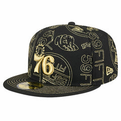 Philadelphia 76ers 59FIFTY Day Allover Print Stencil Fitted Hat Black
