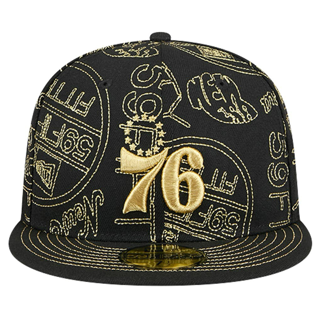 Philadelphia 76ers 59FIFTY Day Allover Print Stencil Fitted Hat Black