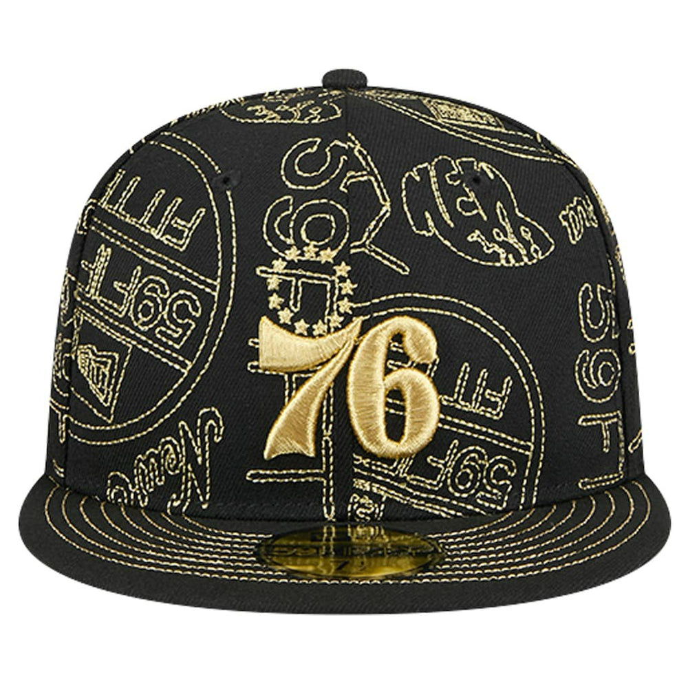 Philadelphia 76ers 59FIFTY Day Allover Print Stencil Fitted Hat Black