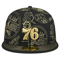 Philadelphia 76ers 59FIFTY Day Allover Print Stencil Fitted Hat Black