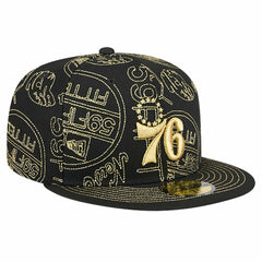Philadelphia 76ers 59FIFTY Day Allover Print Stencil Fitted Hat Black