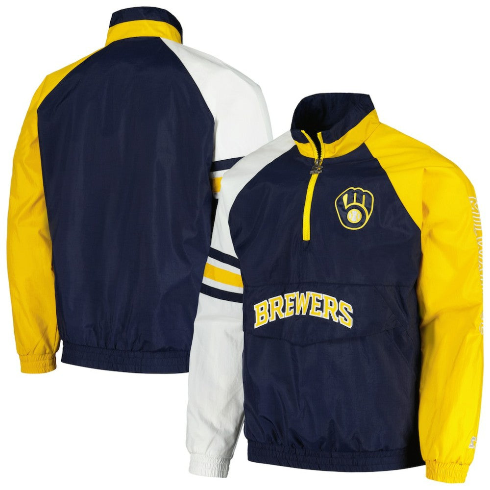 Milwaukee Brewers Starter Elite Raglan Half-Zip Jacket - Navy/Gold Jackets