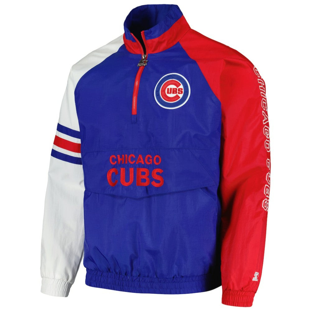Chicago Cubs Starter Elite Raglan Half-Zip Jacket - Royal/Red Jackets